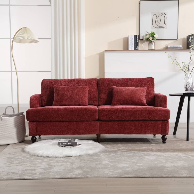 Modern chenille Fabric Loveseat - Wine Red