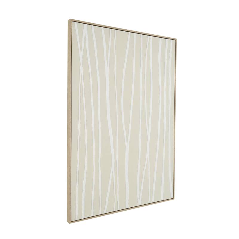 Wooden Abstract Vertical Line Living Room Framed Wall Art with Brown Wooden Frame - Beige - Roche River Decor