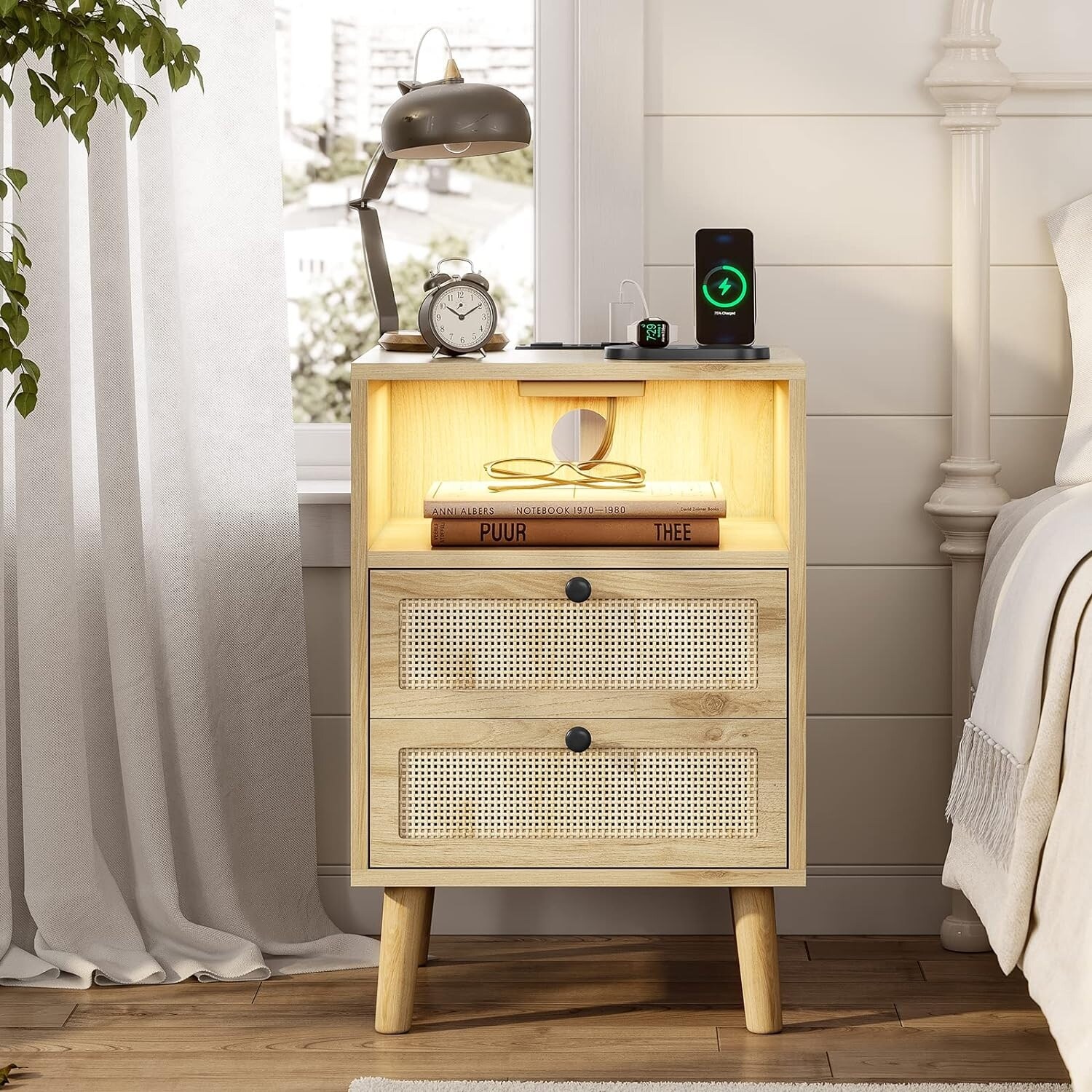 Nightstand with lights outlet