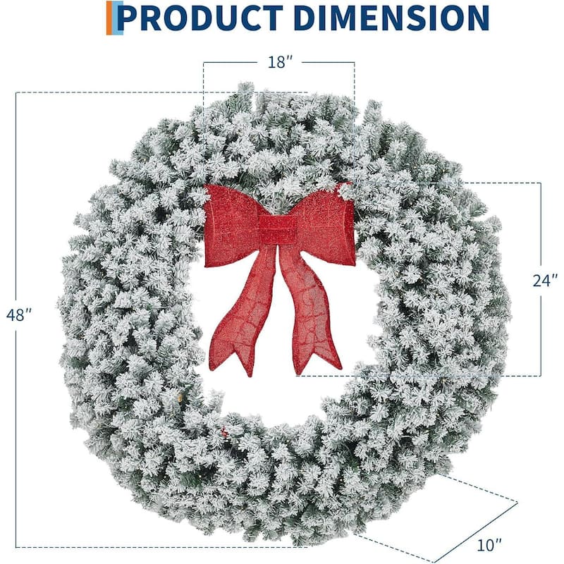 48/60 inch Pre-Lit Christmas Wreath with Bow for Indoor Outdoor Holiday Party