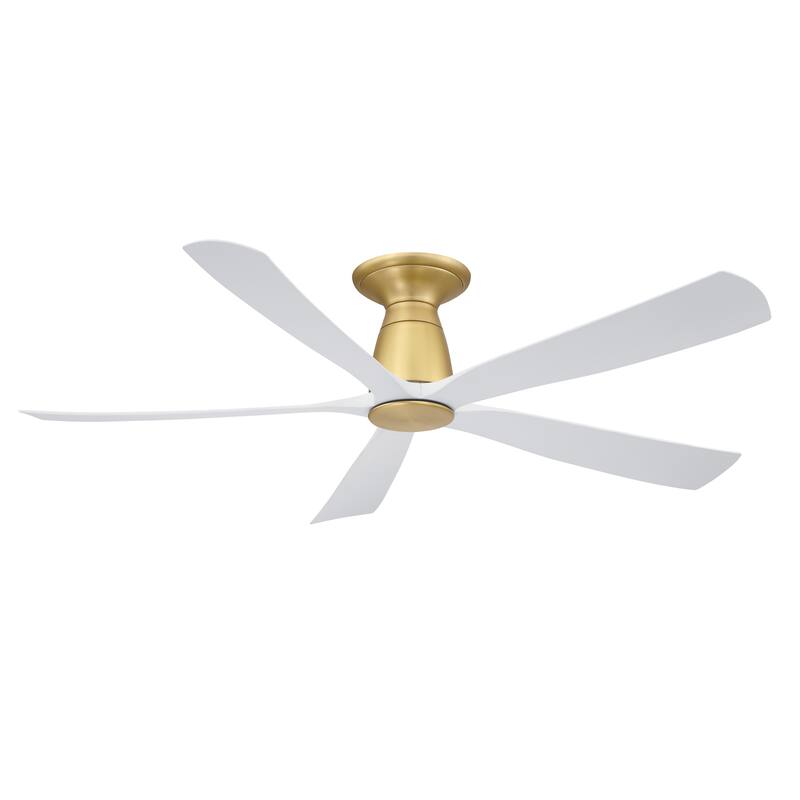 Kute5 52 inch Indoor/Outdoor Ceiling Fan with Matte White Blades- Brushed Satin Brass