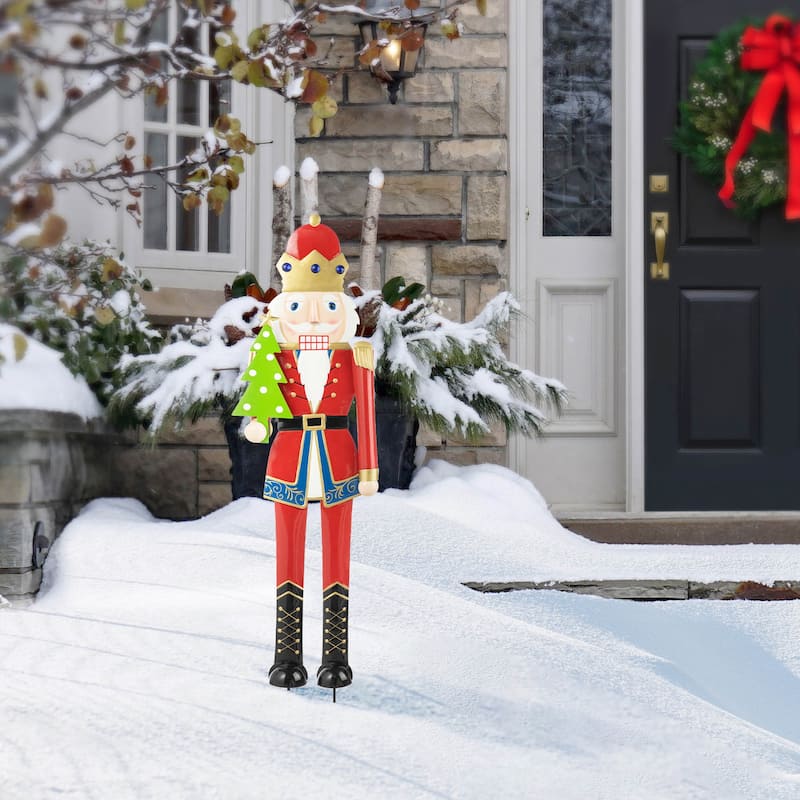 Glitzhome Christmas Metal Nutcraker Snowman Santa Garden Yard Stakes Wall Decor - Nutcraker