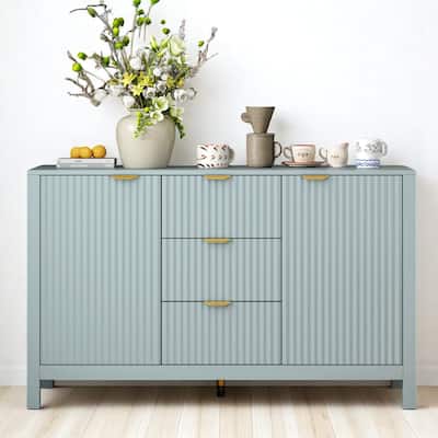 Console Cabinet with Wave-Pattern Drawers and Adjustable Shelves, MDF Storage Sideboard with Handles,47" Storage Console
