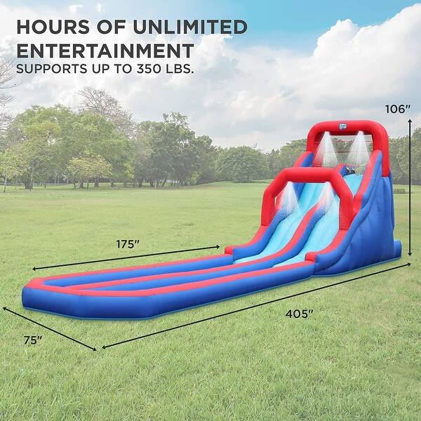Sunny & Fun Dual Splash Inflatable Water Slide Racing Park with Air Pump - Blue