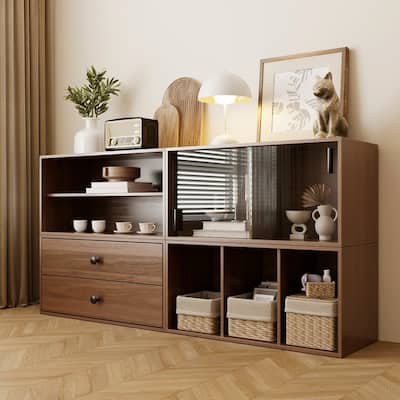 Modular Storage Cabinet, Stackable & Expandable Pantry Cabinet, Multifunctional Sideboard Table with Flexible Combinations,