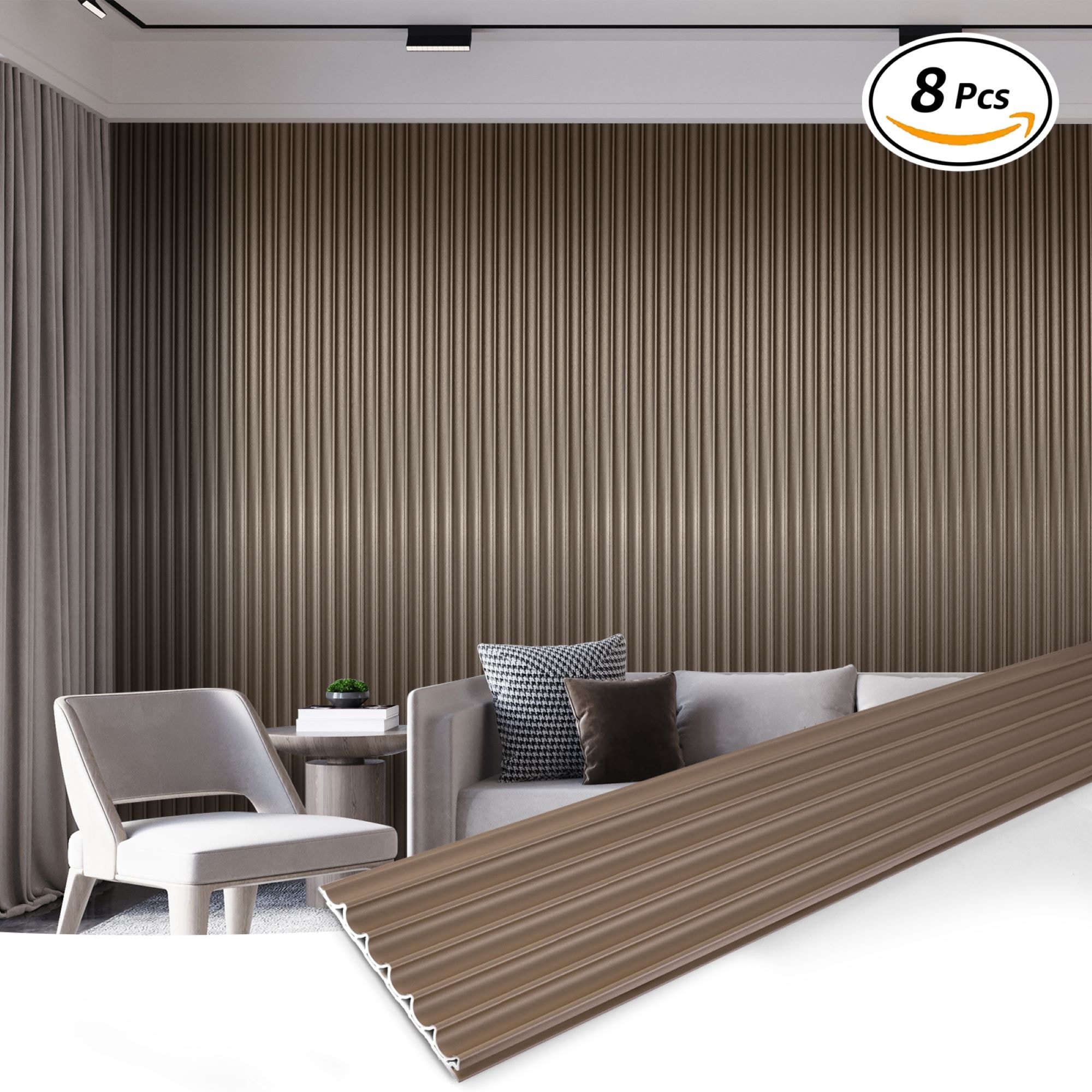 Art3d 104'' X 6.3'' Fluted Wall Panel for Interior Decor, WPC Wall Panel, Metal Finish,8pcs