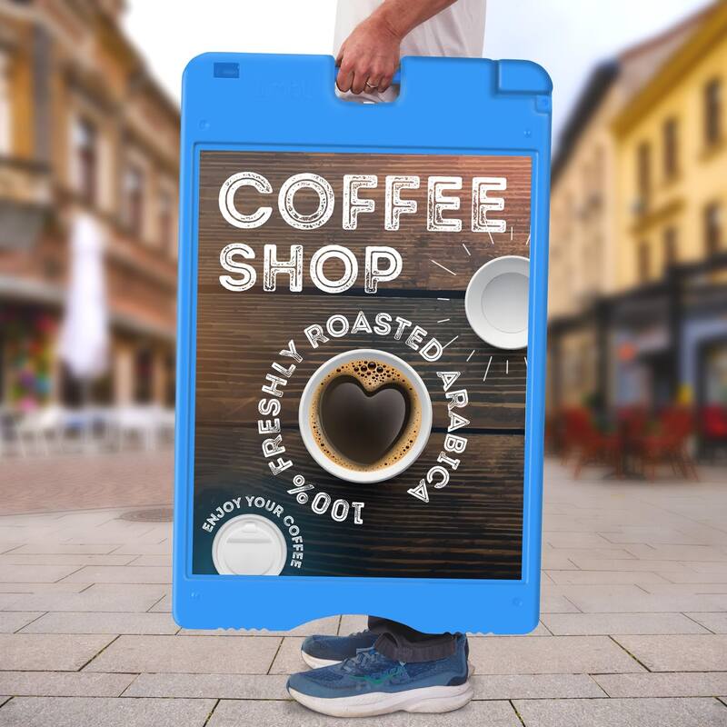 Jumbl A Frame Sandwich Board – 22 x 28” Display Sidewalk Sign with PVC Sign Protector (Blue)