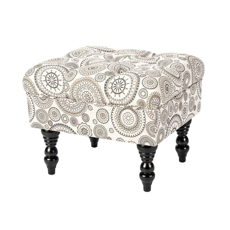 Adeco Ottoman Stool Tufted Foot Rest Fabric Floral Vanity Stool