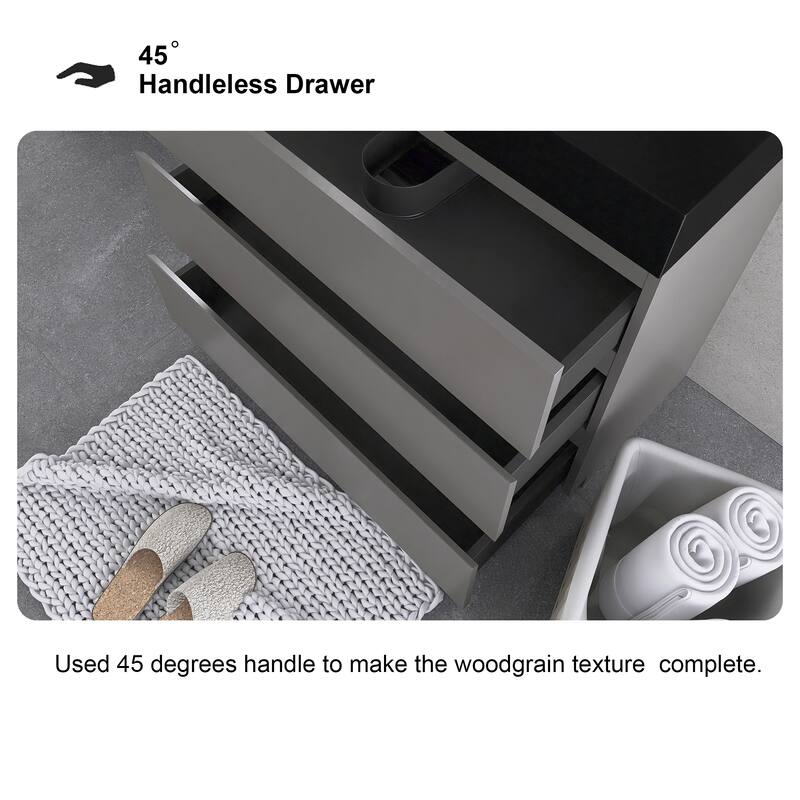 Freestanding Bathroom Vanity with Black Solid Surface Top