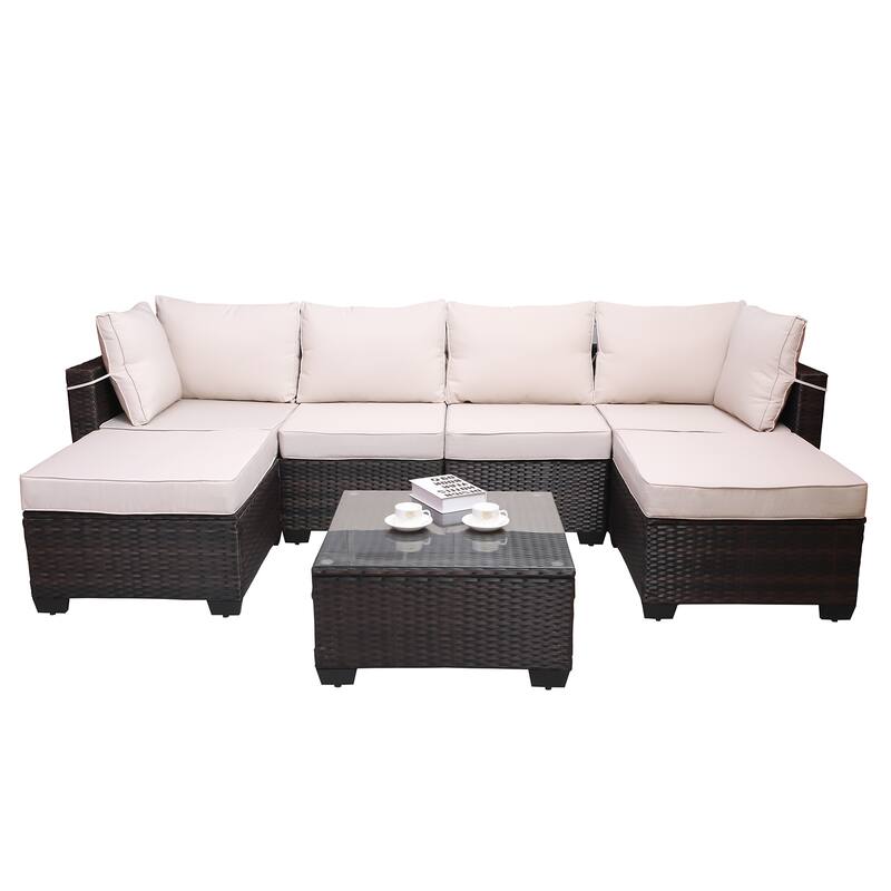 RustResistant 7Piece Outdoor Patio Furniture Set with PE Rattan