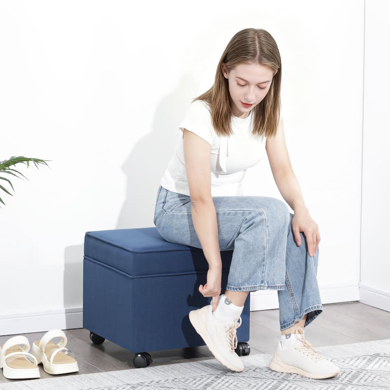 Adeco Square Storage Ottoman 17 inch Footstool