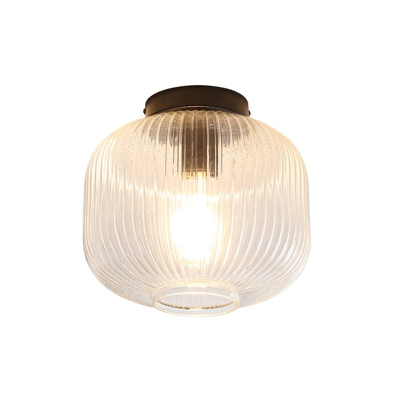 1-Light Mid-Century Modern Ribbed Glass Flush Mount Light