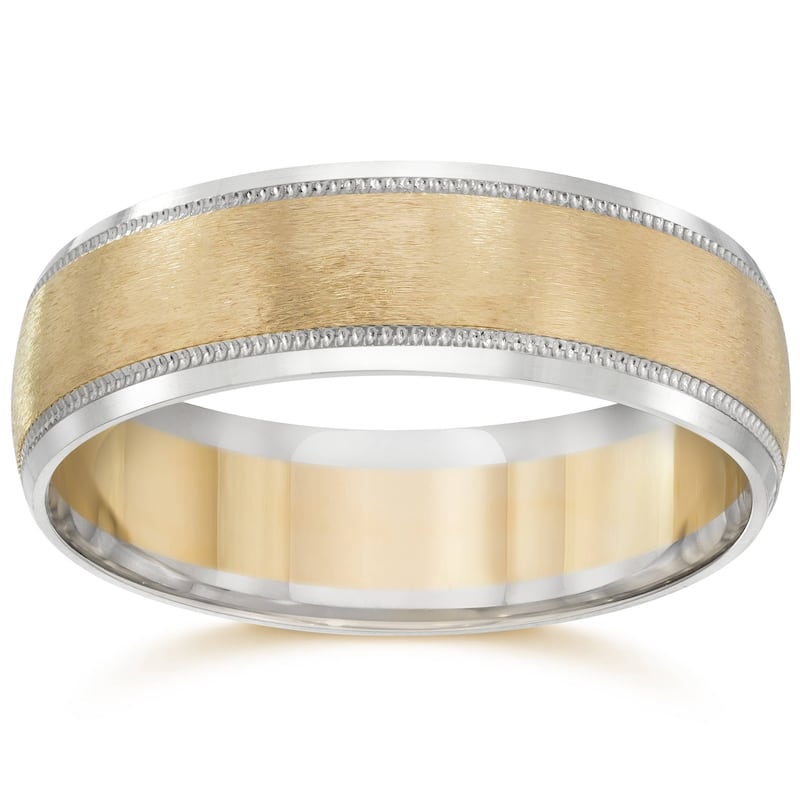 Mens White & Yellow Gold Two Tone Wedding Band Ring
