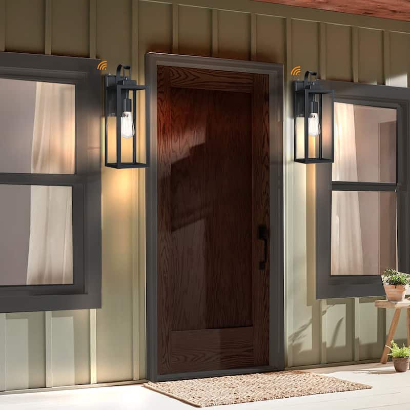 2-pack 17.7 in. 1-Light Matte Black Outdoor Wall Lantern Sconce with Clear Glass（Dusk to Dawn could be chosen）