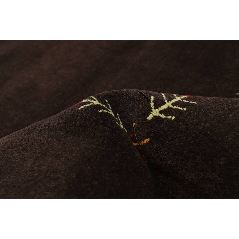 ECARPETGALLERY Hand Loomed Kashkuli Gabbeh Black Wool Rug - 5'0 x 6'11