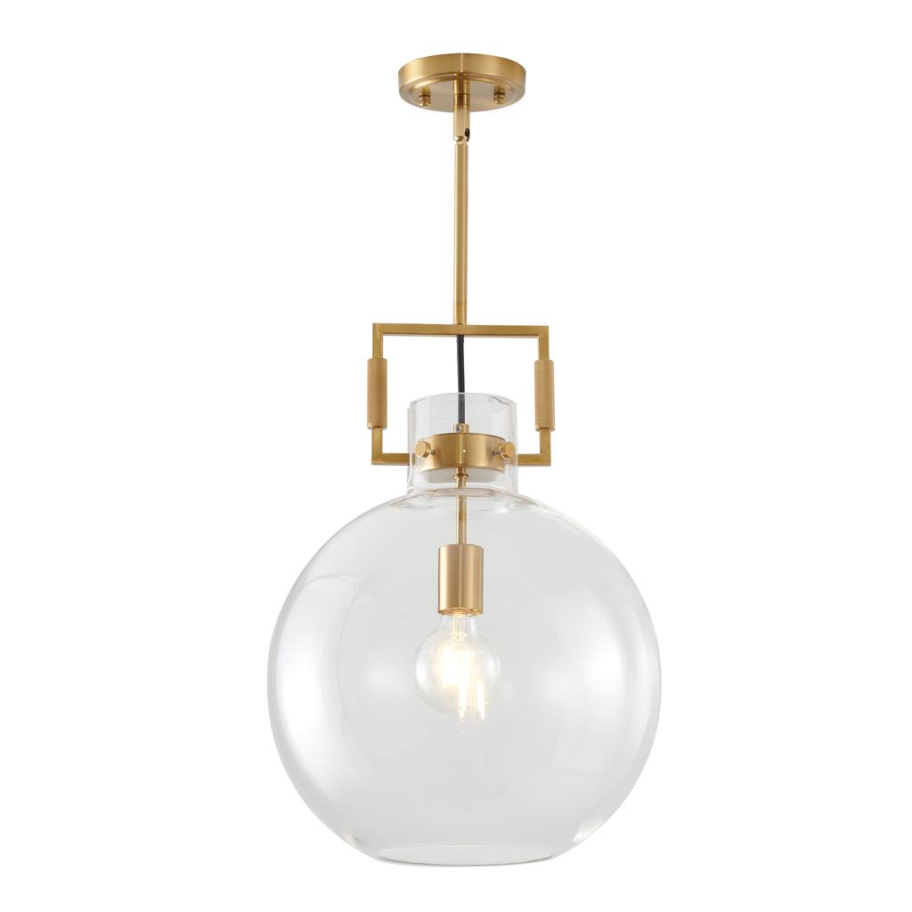 1-Light Brass Metal Frame Pendant Light with a Clear Glass Shade