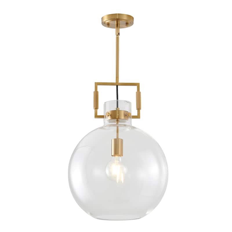1-Light Brass Metal Frame Pendant Light with a Clear Glass Shade