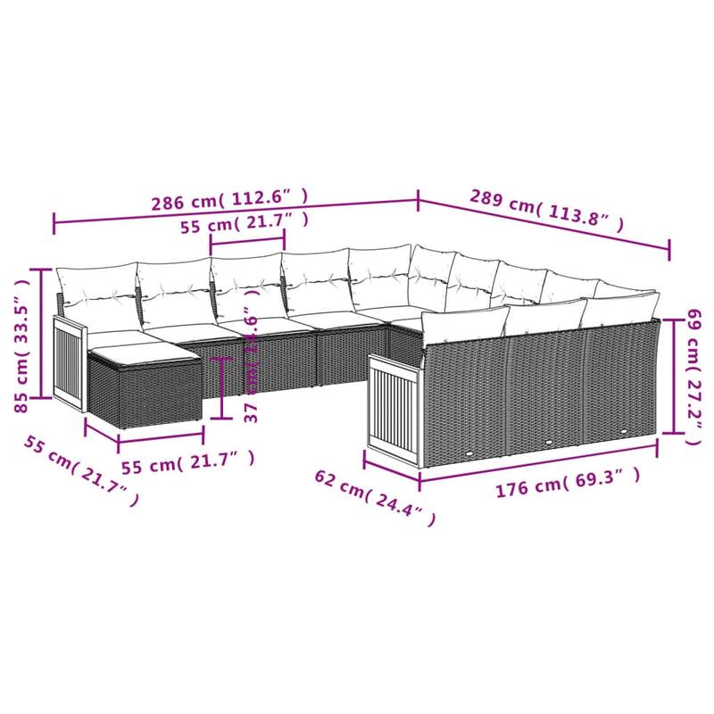 vidaXL Garden Sofa Set Black - 21.7 x 21.7 x 14.6