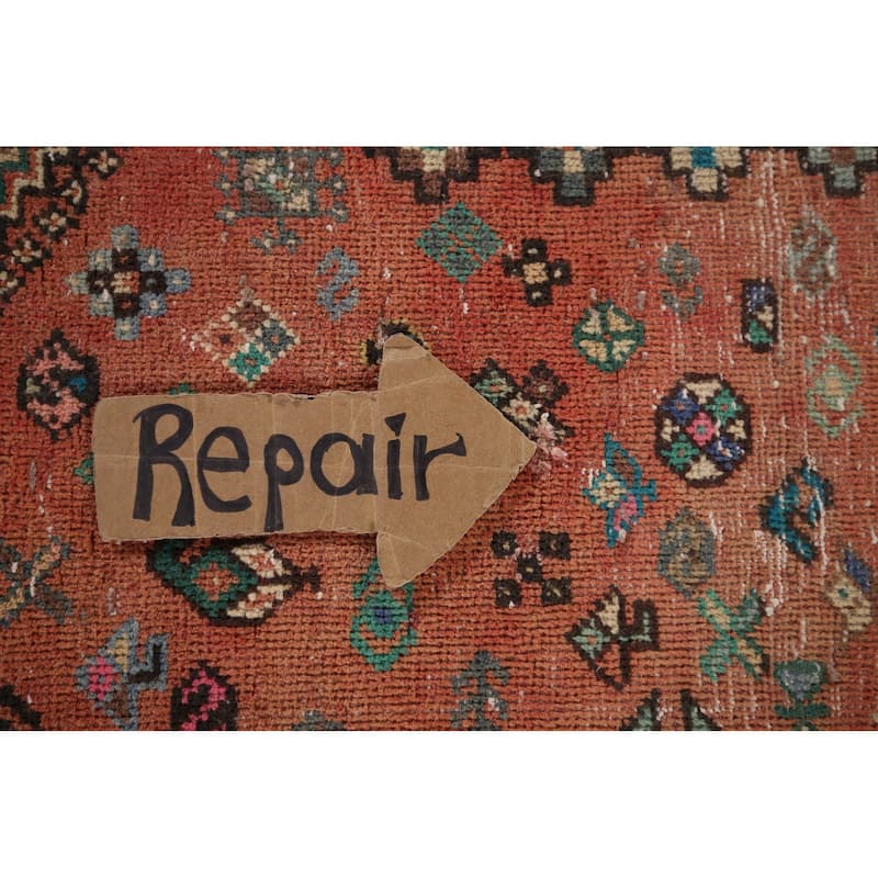 Tribal Geometric Shiraz Persian Vintage Rug Hand-Knotted Wool Carpet - 5'1" x 7'2"