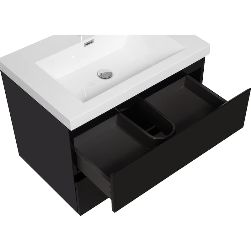 30" Modern Floating Bathroom Vanity with Glossy Resin Sink, Wall-Mounted Bathroom Cabinet with Soft Close Drawers