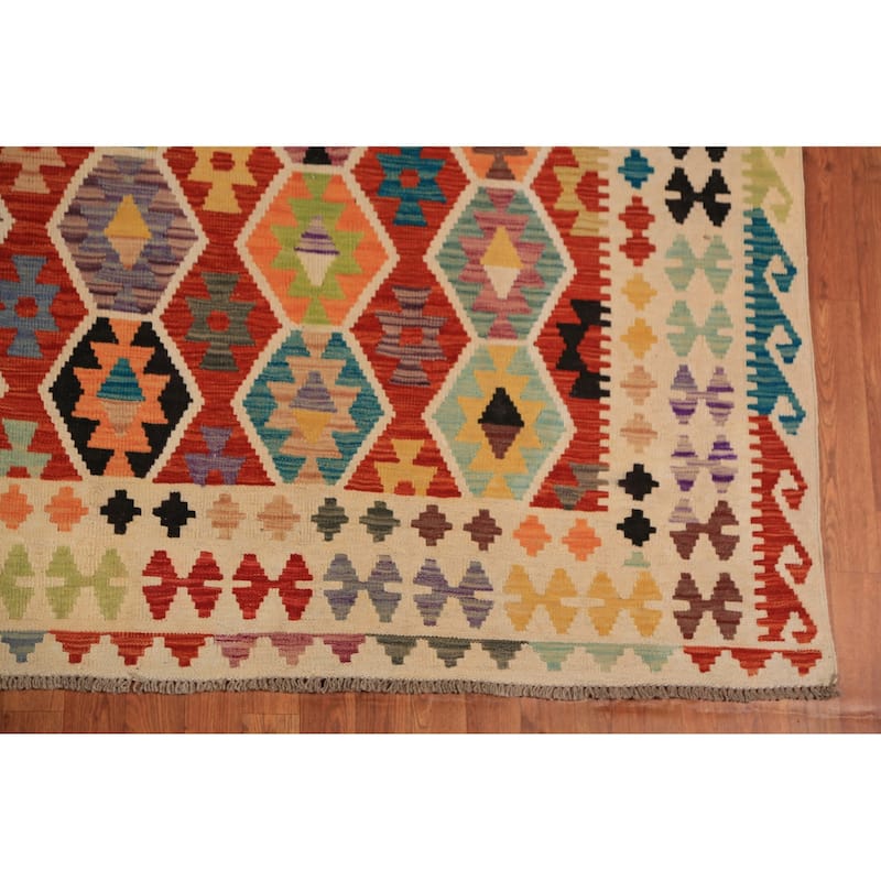 Reversable Kilim Oriental Area Rug Hand-Woven Wool Carpet - 10'3"x 13'0"