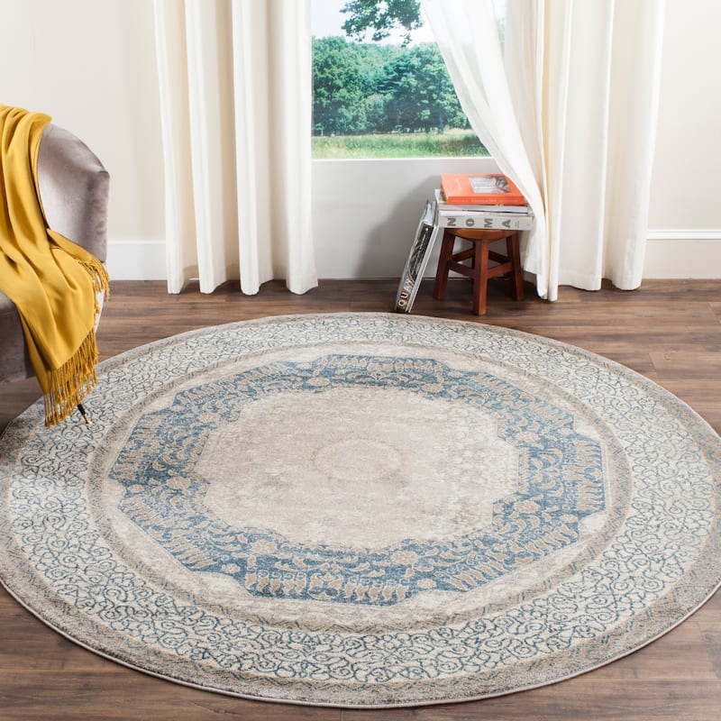 SAFAVIEH Sofia Glenna Vintage Oriental Medallion Rug - 5'1" Round - Light Grey/Blue