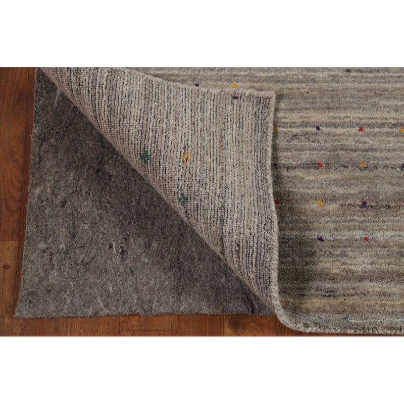 Striped Tribal Gabbeh Indian Square Area Rug Hand-Knotted Wool Carpet - 8'0"x 7'11"