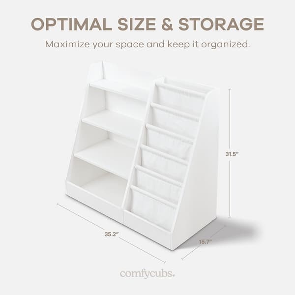 dimension image slide 2 of 4, Kids Montessori Book Shelf, Shelves for Toys by Comfy Cubs