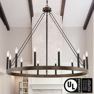 Update 12-light 40In Modern Farmhouse Wagon Wheel Chandelier