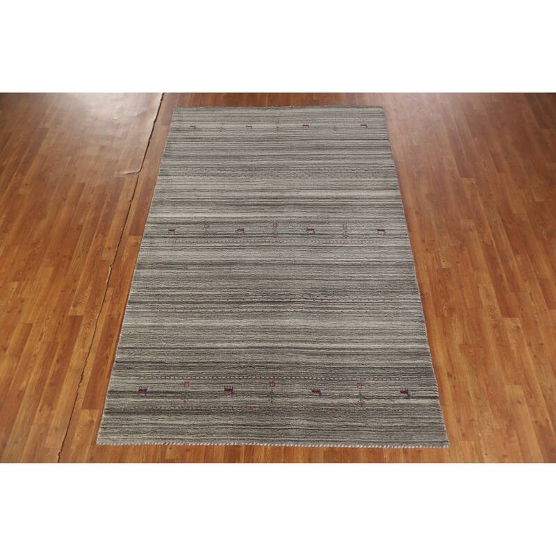 Hand Knotted Oriental 100% Wool Carpet Tribal Tribal Greys & Charcoal Gabbeh Area Rug - 7' 8'' X 5' 0''