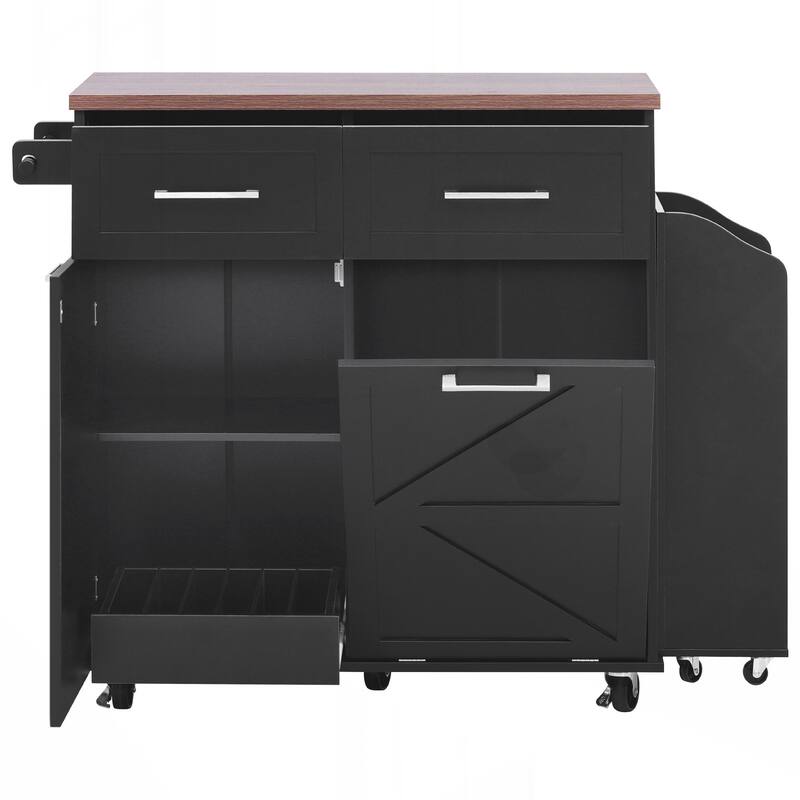 Kitchen Island with Drop Leaf, Kitchen Storage Island with Removable Side Racks, Two Drawers