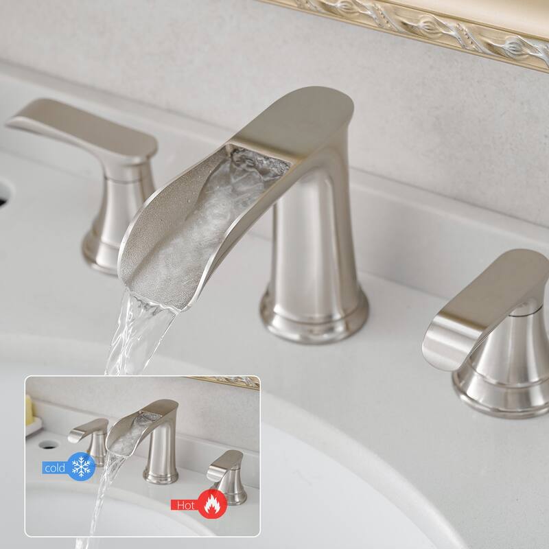 Modern 2 Handle Waterfall Bathroom Sink Faucet with Pop Up Drain Double Lever Handles, Fingerprint Resistant, 3 Holes