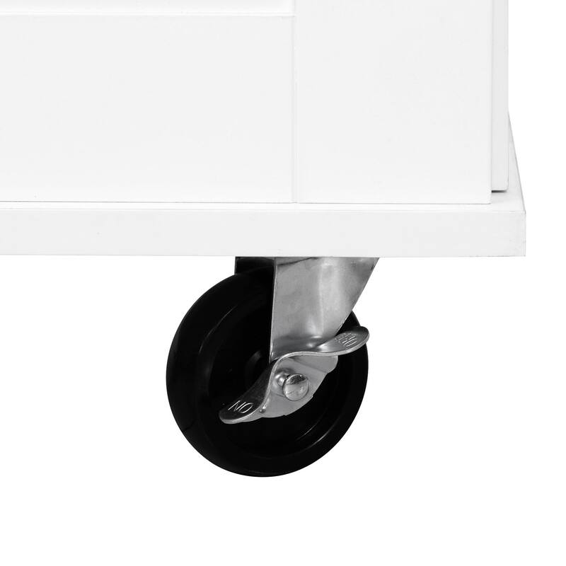 50.7" Kitchen Island with Drop Leaf, Pull Out Cabinet Organizer, Rolling Wheels, Trash Bin and 2 Drawers