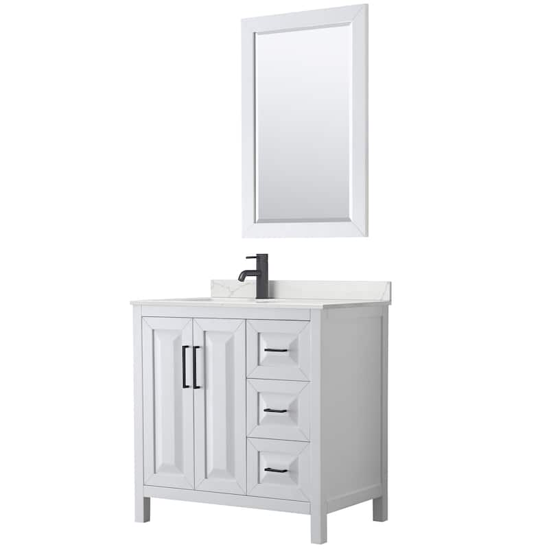 Wyndham Collection WCV252536S-QTZ-UNSM24 Daria 36" Free Standing - White / Giotto Quartz Top / Matte Black Hardware