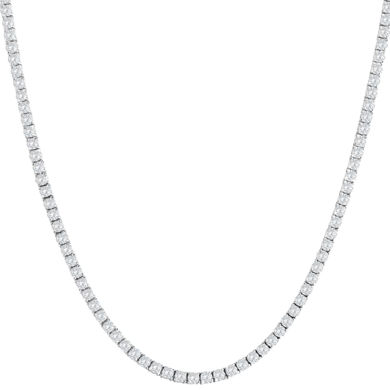 Bliss Diamond 10Ct TW Lab Grown Diamond Tennis Necklace White Gold 18" - White - 18 Inch