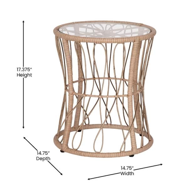 dimension image slide 2 of 3, Indoor/Outdoor Rattan Rope Bistro Set, Glass Top Table & Cushions