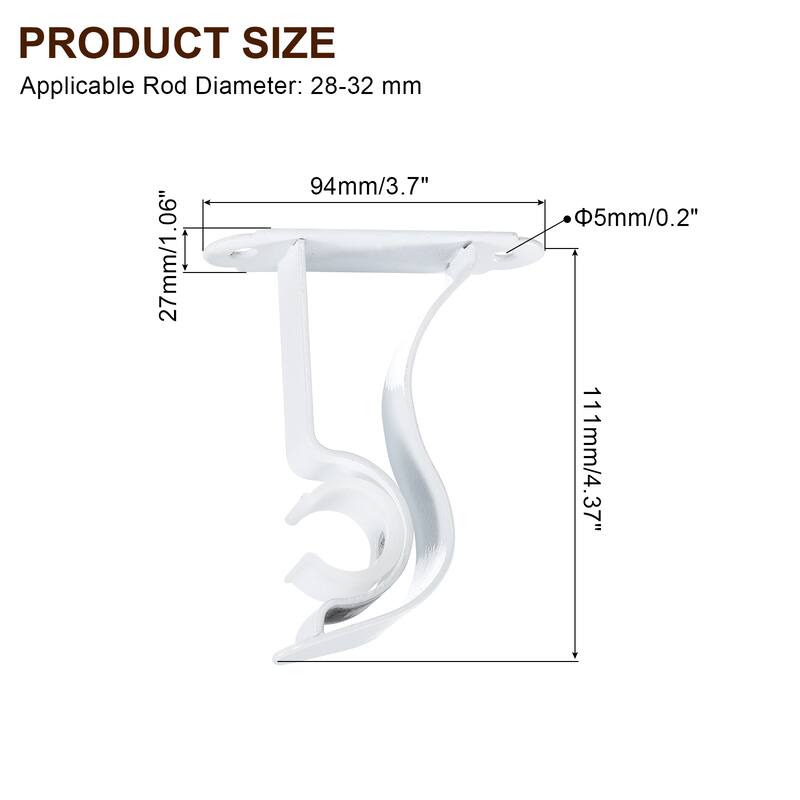 4Pcs Curtain Rod Bracket, Holders for Drapery Rod Home - White - 1"-1.2"