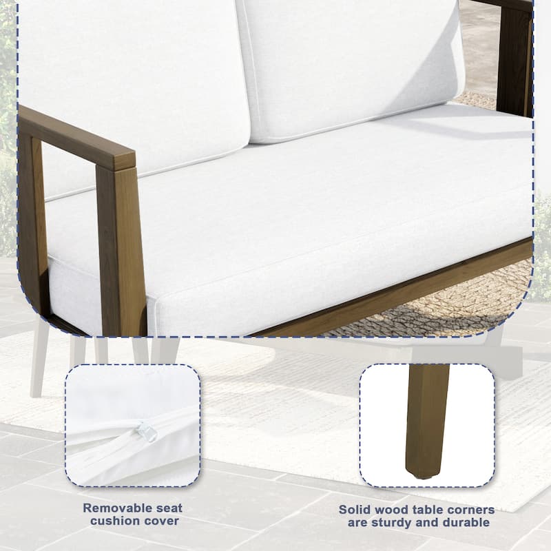 Teak Wood Weatherproof Outdoor Loveseat