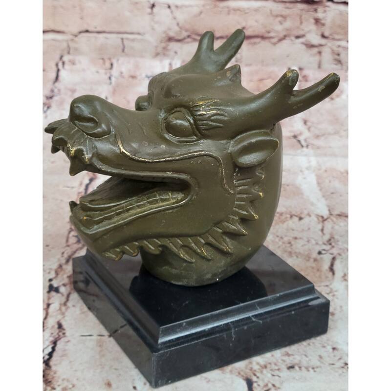 Bronze Dragon Head Bust On Marble Base – Chinese Zodiac Sculpture