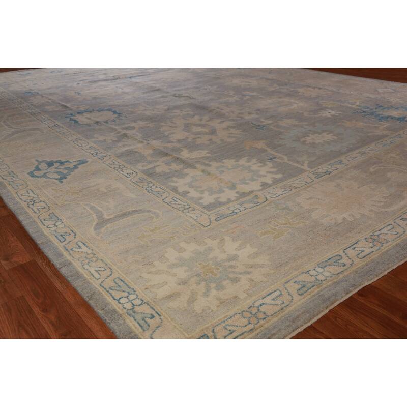 Hand Knotted Oriental 100% Wool Carpet Transitional All-Over Greys & Charcoal Oushak Area Rug - 13' 10'' X 10' 2''