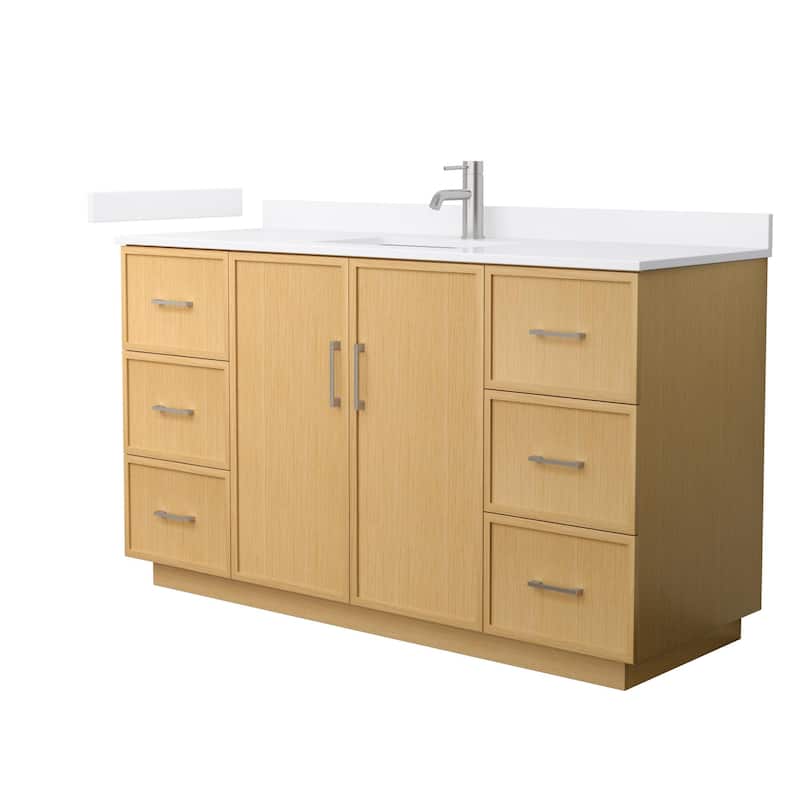 Wyndham Collection WCH7474-60S-QTZ-UNSMXX Elan TK 60" Free Standing - Light Oak / White Quartz Top / Brushed Nickel