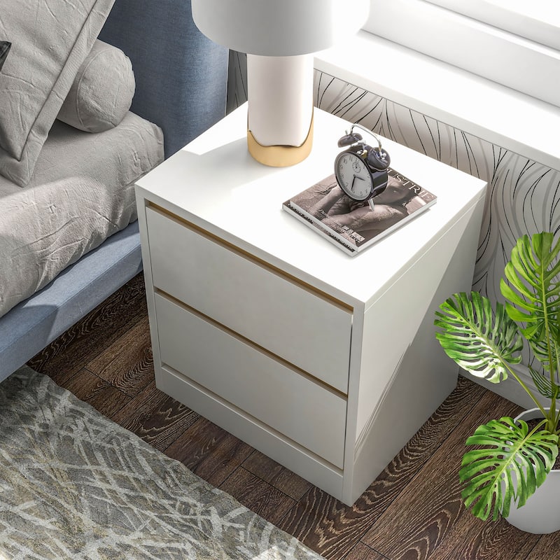 DH BASIC Mod Modern White 2-Drawer Nightstand by Denhour