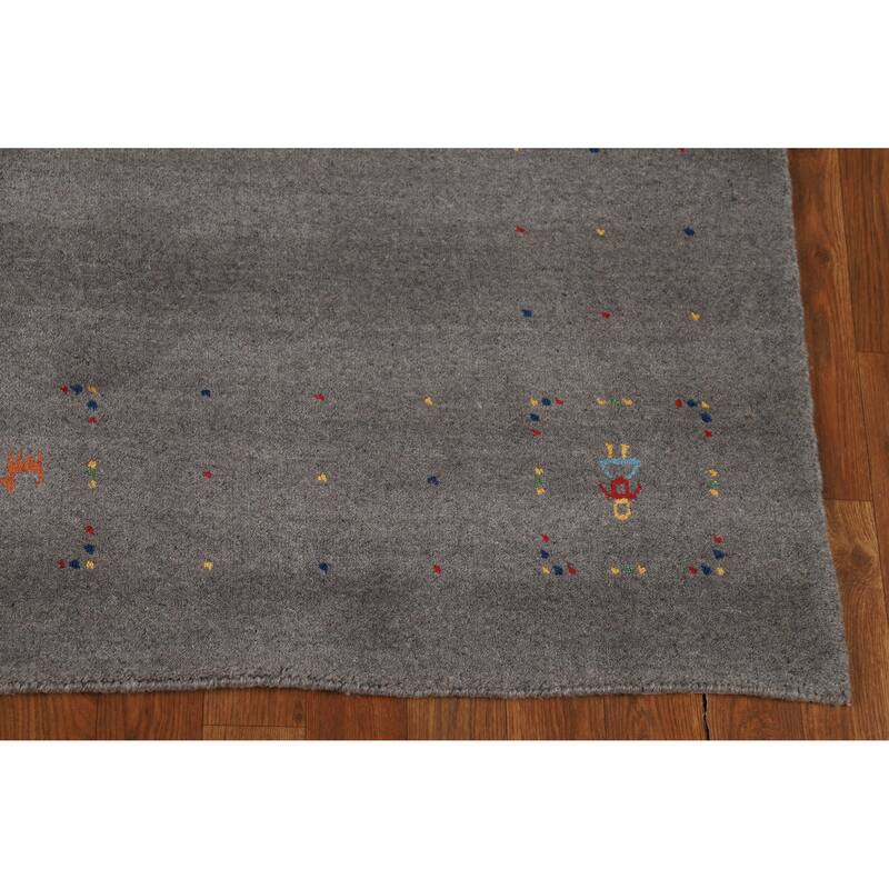 Gray Gabbeh Indian Area Rug Hand-Knotted Contemporary Wool Carpet - 5'1" x 8'3"