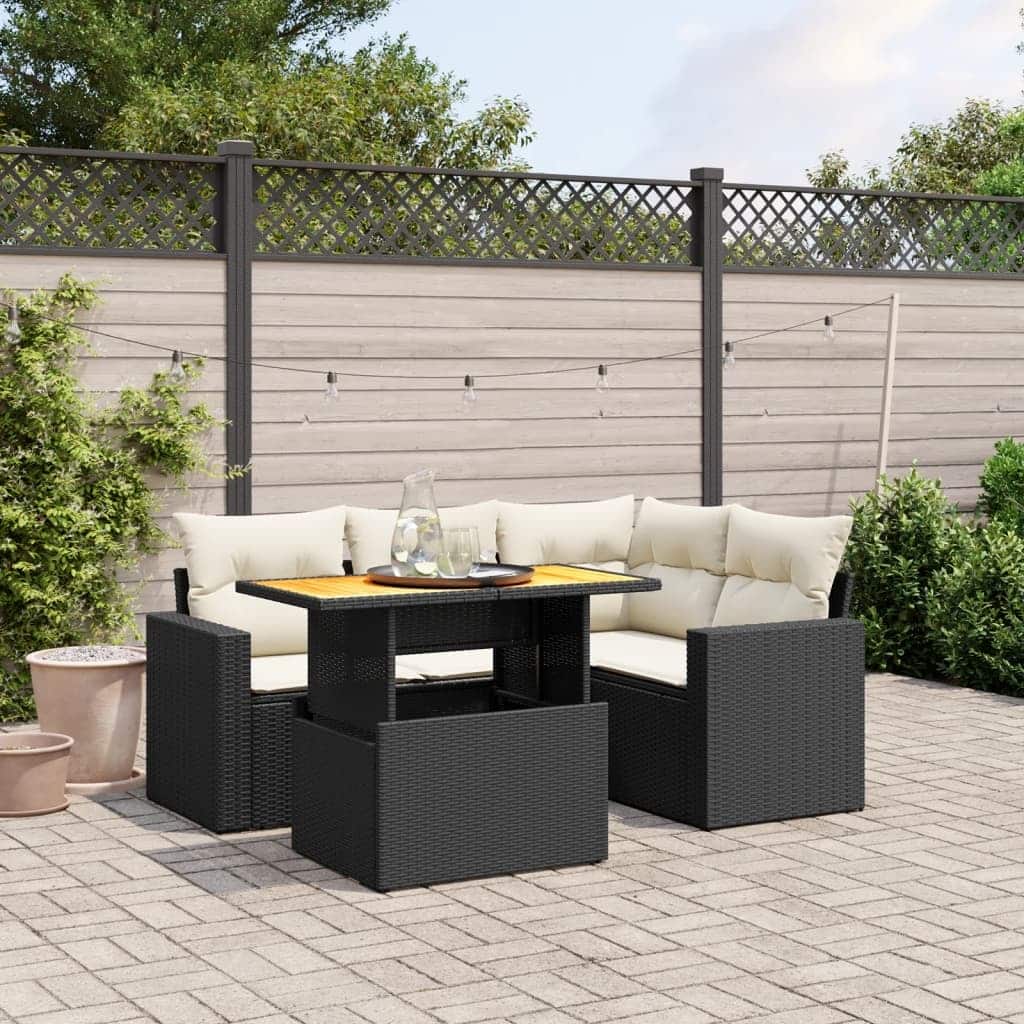 vidaXL Patio Sofa Set with Cushions Table and Lounge Seats 5 Piece Poly Rattan - 21.7 x 39.4 x 28.7
