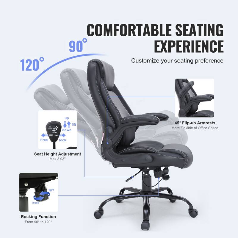 Executive Office Chair with Cutting-edge Adjustable Lumbar Support - 90-120 degrees, 3.93-inch