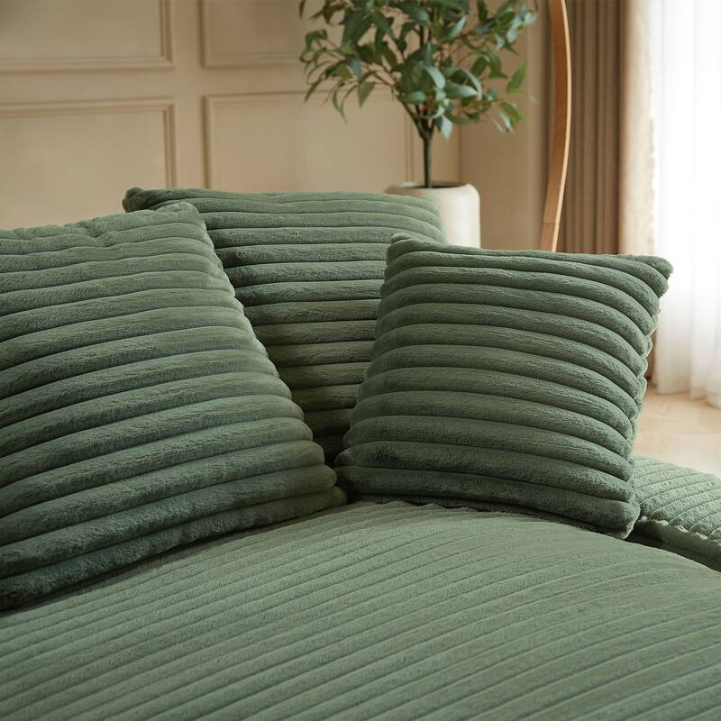 Modern Double Sleeper Sofa Comfortable Cloud Couch Soft Fluffy Corduroy Upholstery With Square Armrests Bedroom