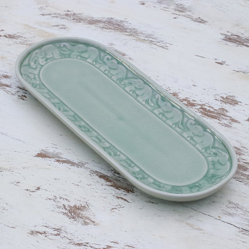 Novica Handmade Divine Parade Celadon Ceramic Tray