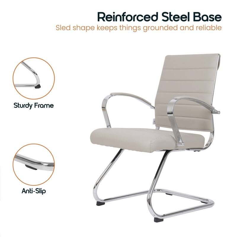 Benmar Series Mid Back Modern Leather Office Executive Desk Chair, Ergonomic Seating with Stainless Steel Sled Base