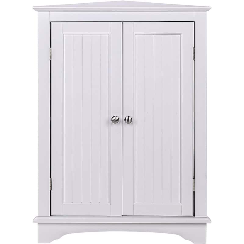 Spirich Home Floor Corner Cabinet with Two Doors and Shelves, Free-Standing Corner Storage Cabinets,White