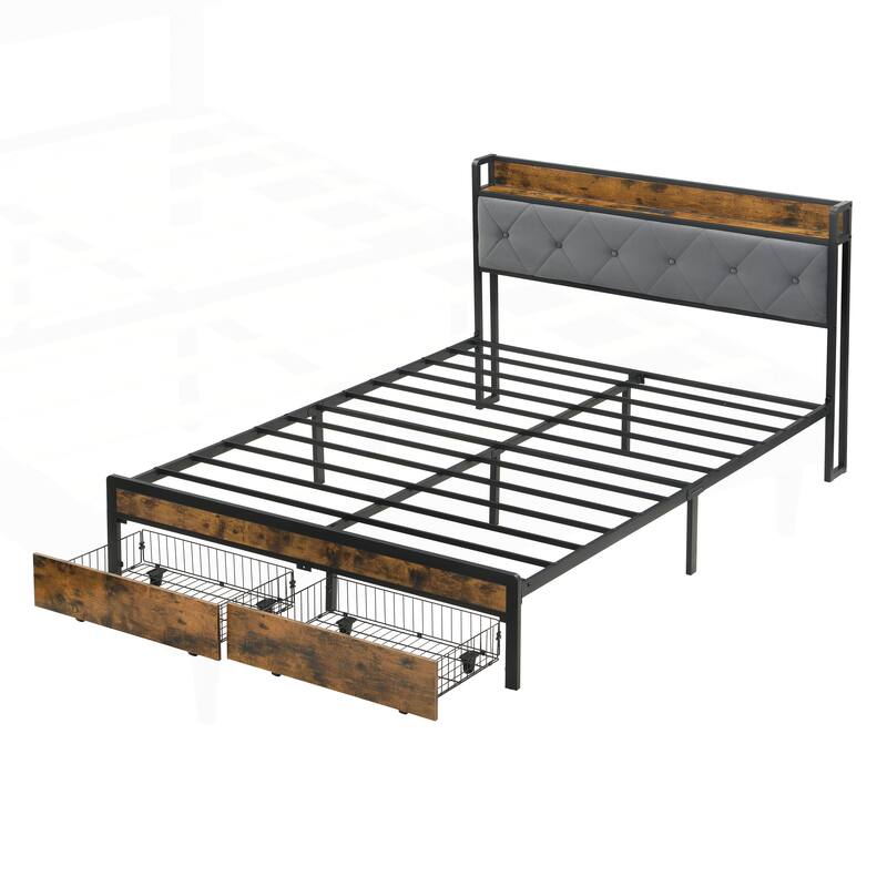 Versatile Queen Bed Frame with Storage and LED Lights for Enhanced Comfort